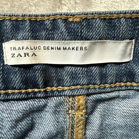 Zara Womens Blue Jean Denim Trafaluc Pockets Distressed Mini Skirt Size Small 26 - Picture 2 of 15